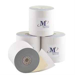 3" (77mm) x 95' (29m) 2-Ply Carbonless Paper (50 rolls / case) - White / Canary