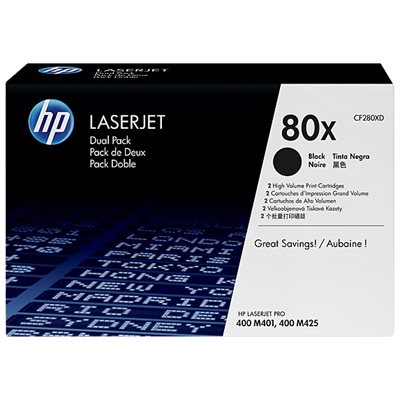 Cartouche noir paquet double HP 80X, FEO / OEM #CF280XD Cartouche noir paquet double HP 80X, FEO / OEM #CF280XD