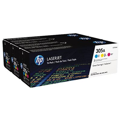 HP 305A LaserJet Toner Cartridge Tri-Pack (Cyan / Magenta / Yellow), OEM #CF370AM