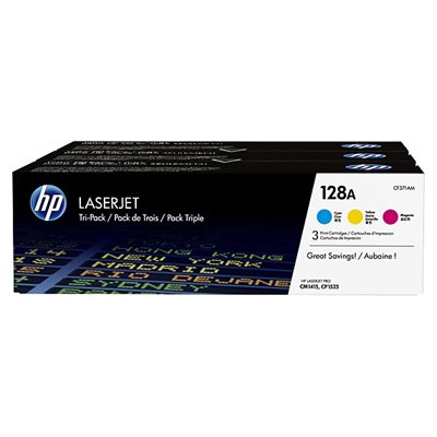 HP 128A Toner Cartridge Tri-Pack (Cyan / Magenta / Yellow), OEM #CF371AM